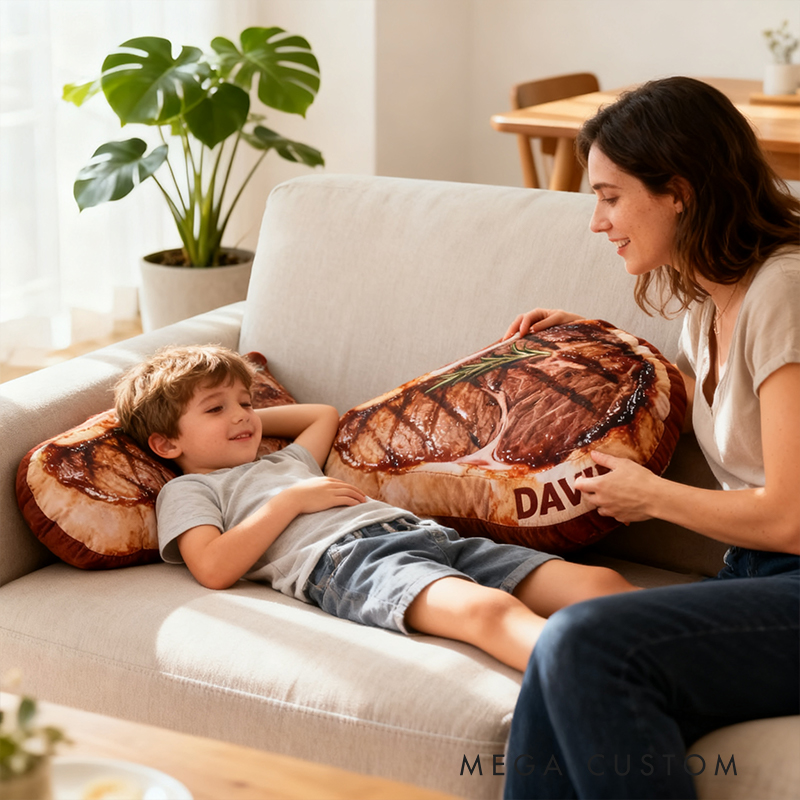 Personalized Steak Shaped Pillow Custom Name Plush Appreciation Gifts Three Styles Available