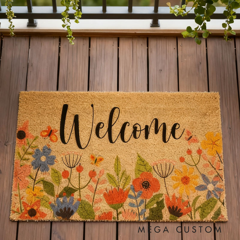 Personalized Floral Welcome Home Doormat Last Name Doormat Custom Door Mats Welcome Doormat for Garden Lovers