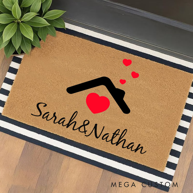 Personalized Heart Design Doormat Custom Welcome Mat Durable Coir Rug Decorative Accent For Entryways Porches Or Housewarming And Couple Gifts