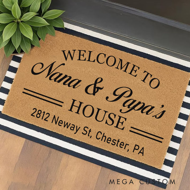 Personalized Welcome To Nana & Papa's House Doormat Custom Durable Coir Rug Decorative Accent For Entryways Porches Or Unique Housewarming Gifts