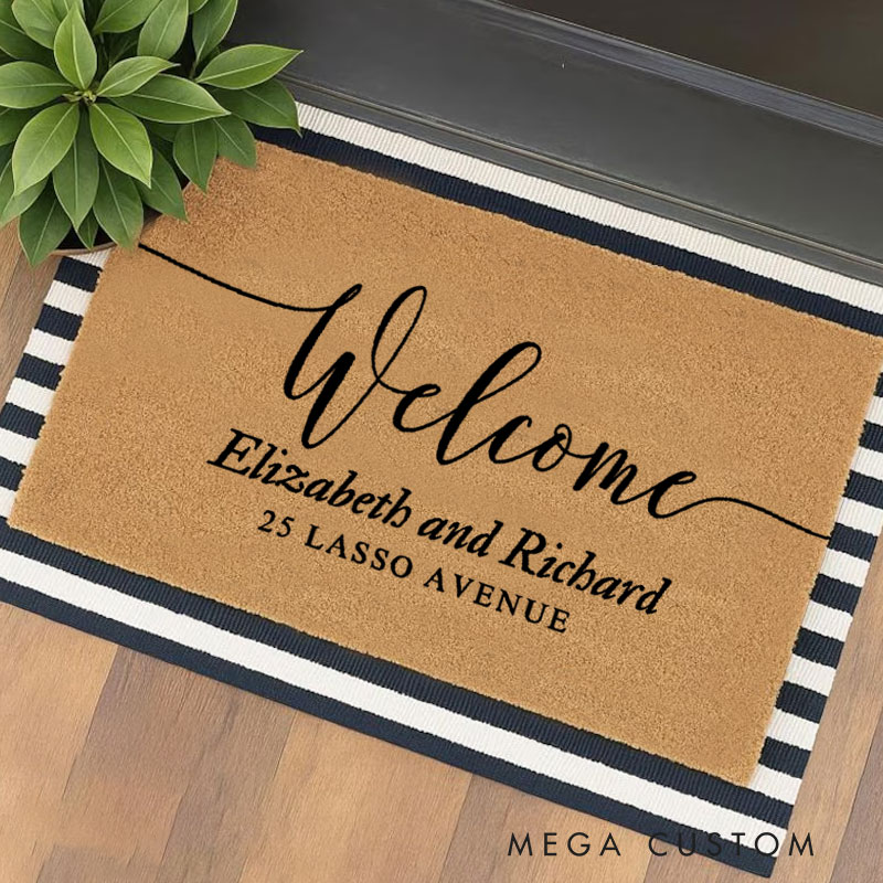 Personalized Welcome Doormat Custom Coir Mat with Name for Couple Valentine's Day gifts Housewarming Gift 