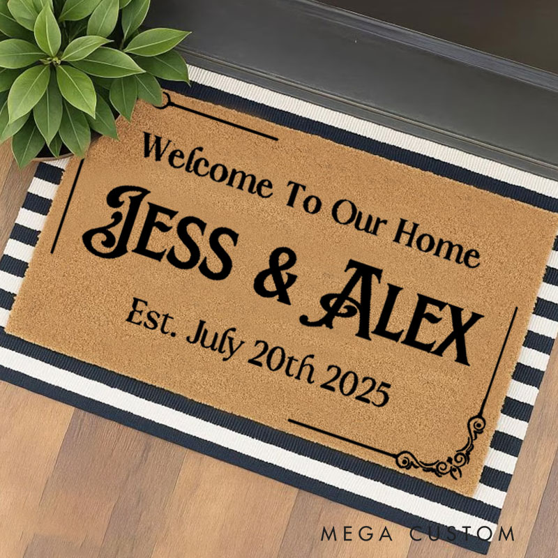 Personalized Welcome Doormat Outdoor Indoor Mat Custom Coir Mat with Name for Couple Housewarming Gift 