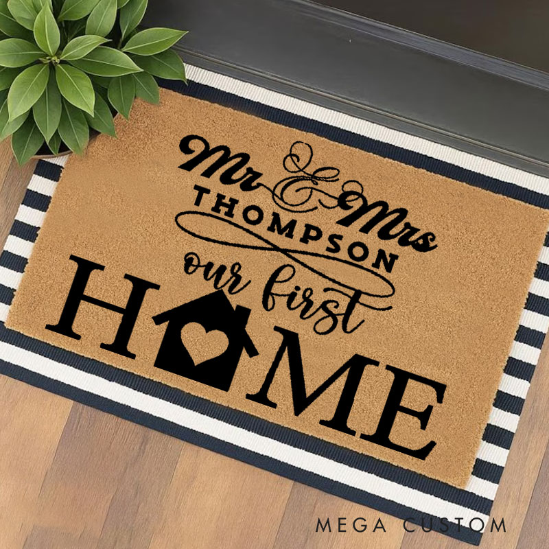 Personalized Our First Home Doormat Custom Welcome Mat with Name for Couple Valentine's Day gifts Housewarming Gift 