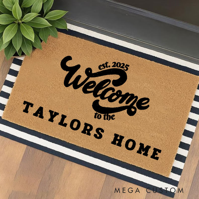 Personalized Welcome Doormat Custom Modern Mat with Name for Couple Valentine's Day gifts Housewarming Gift 