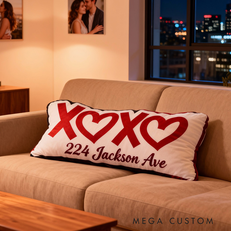 Personalized XOXO Throw Pillow Custom Couple Decorative Cushion Soft Accent For Bedroom Living Room Or Unique Housewarming And Valentine Gifts