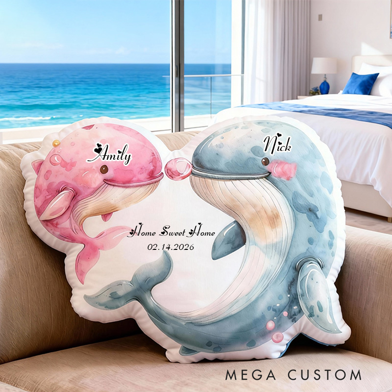 Personalized Dolphin Couple Pillow Custom Name And Date Design Soft Decorative Cushion Unique Accent For Bedroom Living Room Wedding Anniversary Gifts