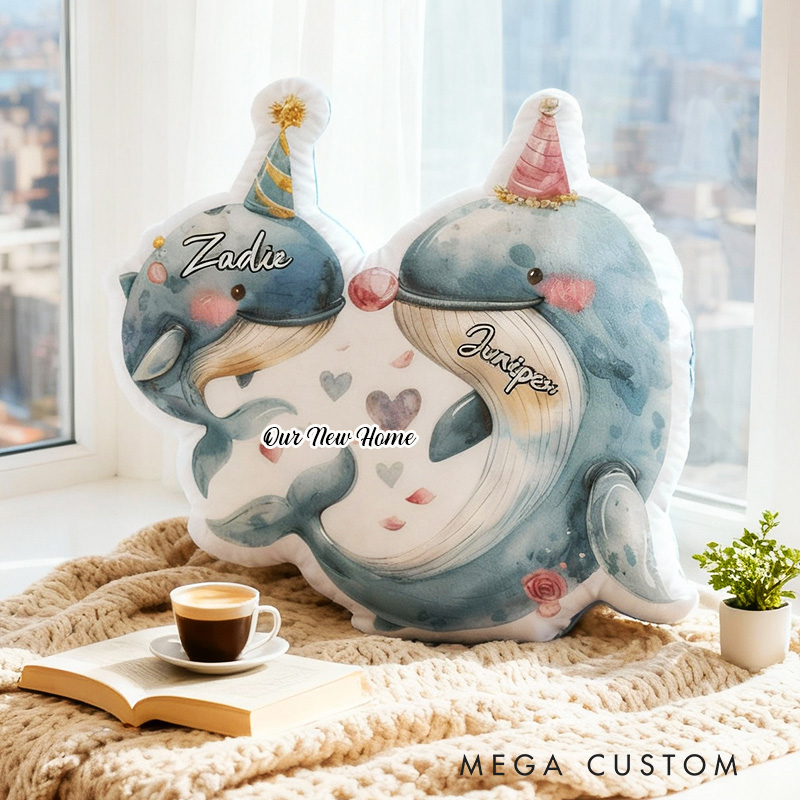 Personalized Dolphin Couple Pillow Custom Name Soft Decorative Cushion Cute Accent For Bedroom Living Room Wedding Anniversary Or Housewarming Gifts