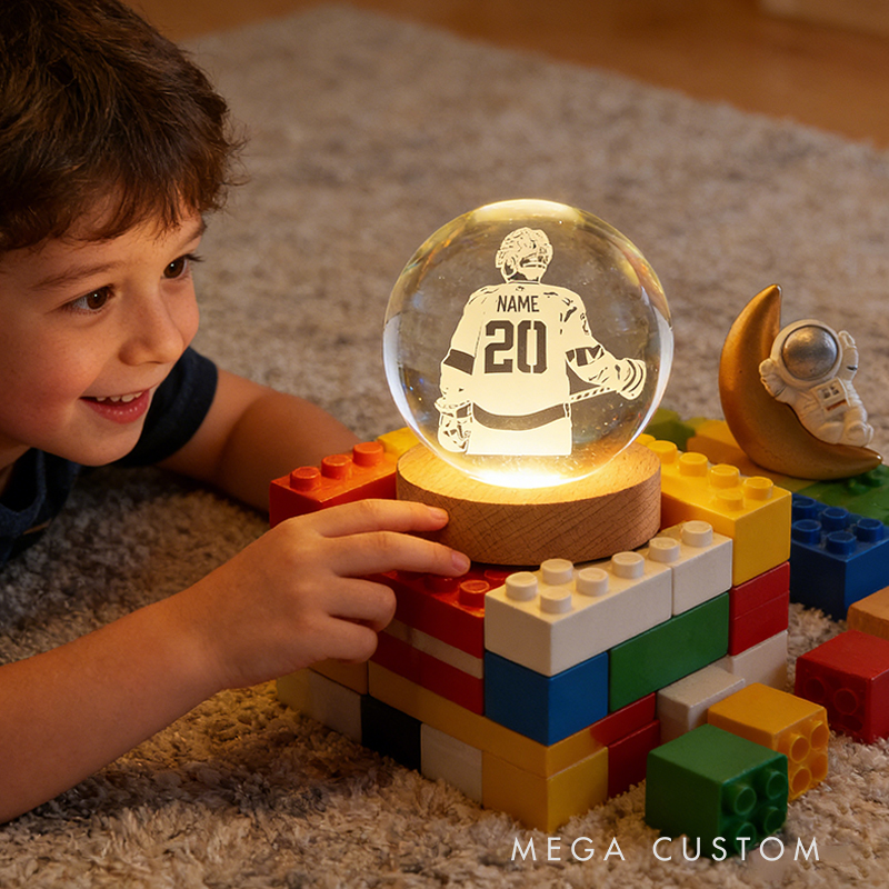 Personalized 3D LED Ice Hockey Crystal Ball with Custom Player Name and Number for Athletes and Enthusiasts