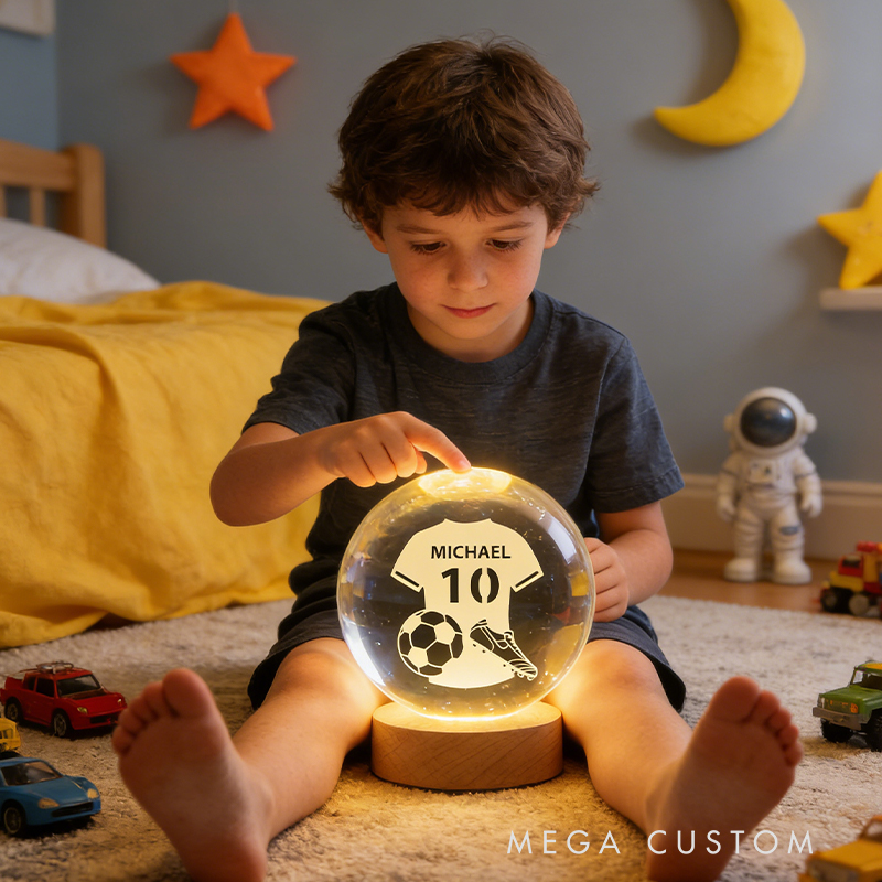 Personalized 3D Soccer Crystal Ball with Custom Name and Jersey Number for Fans and Athletes