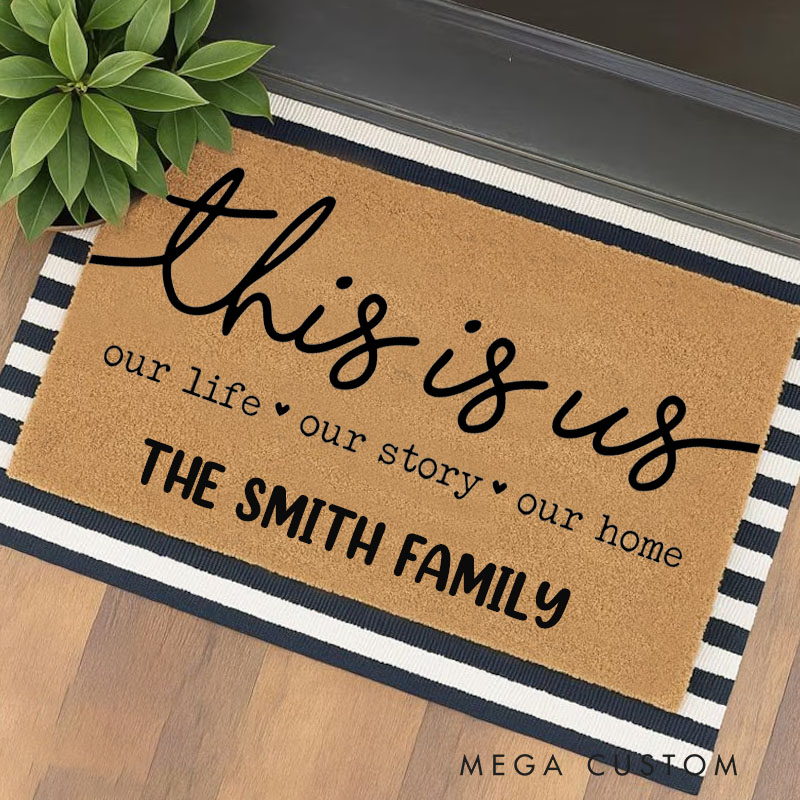 Personalized This Is Us Doormat for New Home Custom Family Welcome Mat Perfect Housewarming Gift for Entryway Decor Durable Indoor Outdoor Floor Rug