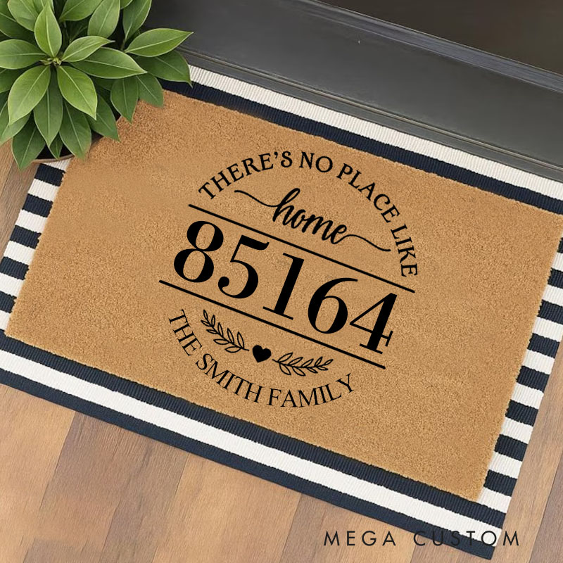 Personalized There's No Place Like Home Doormat Custom Zip Code And Family Name Durable Coir Rug Decorative Accent For Entryways Or Housewarming Gifts