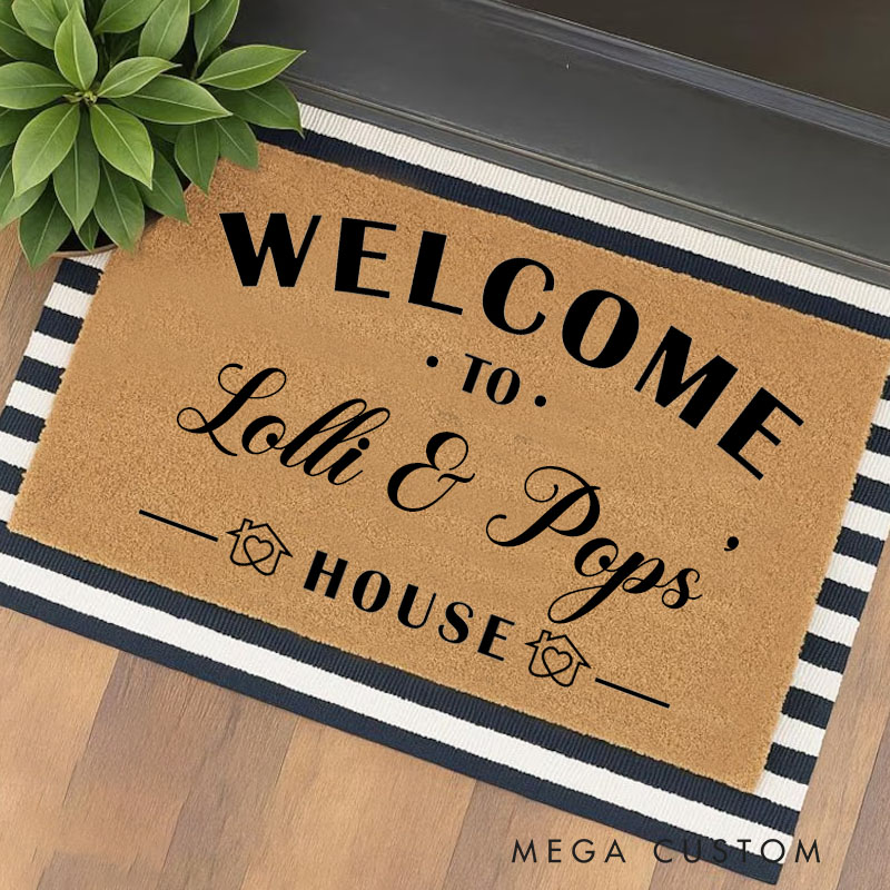 Personalized Welcome To Lolli & Pops’ House Custom House Doormat Durable Coir Rug Elegant Decorative Accent For Entryways Porches Housewarming Gifts