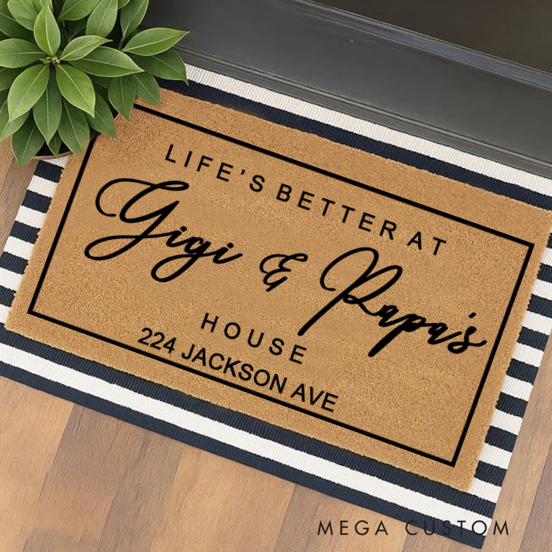 Personalized Life's Better At Custom House Doormat Custom Name Durable Coir Rug Decorative Accent For Entryways Housewarming Wedding Or Holiday Gifts