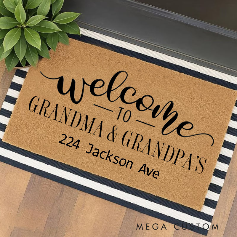 Personalized Welcome To Grandma and Grandpas Doormat Custom House Doormat Durable Coir Rug Stylish Decorative Accent For Entryways Housewarming Gifts