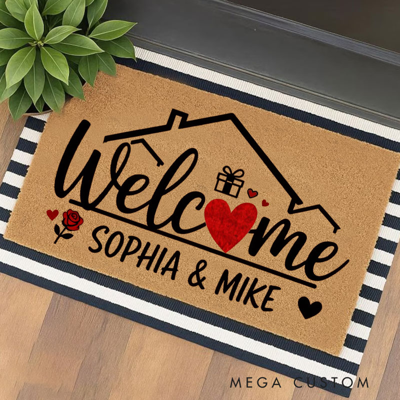Personalized Home Doormat Custom Welcome Mat with Name for Couple Valentine's Day Gifts Housewarming Gift