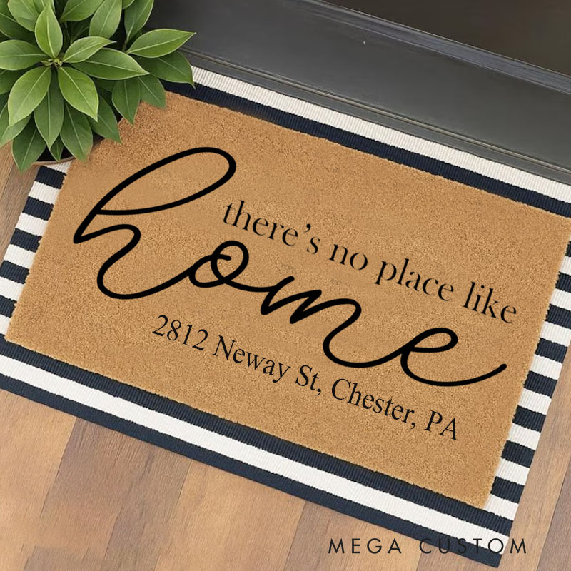 Personalized There's No Place Like Home Doormat Custom Address Design Durable Coir Rug Decorative Accent For Entryways Housewarming Gifts