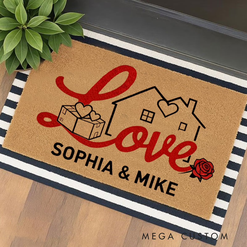 Personalized Home Doormat Custom Welcome Mat with Name for Couple Valentine's Day Gifts Housewarming Gift