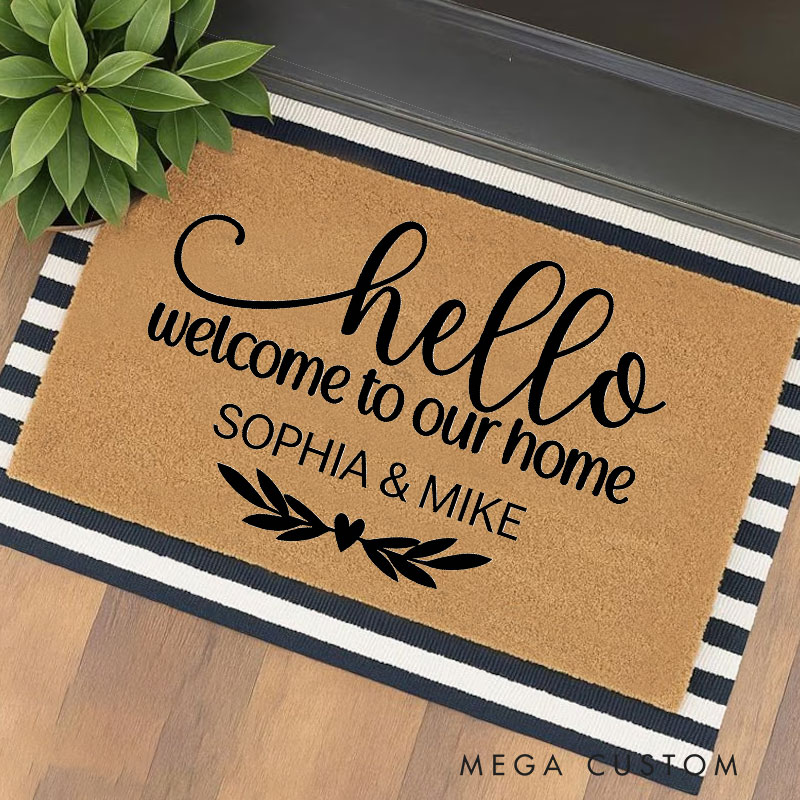 Personalized Welcome Doormat Custom Home Mat with Name for Couple Valentine's Day Gifts Housewarming Gift