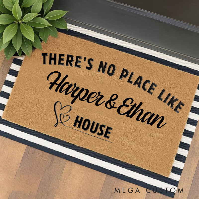Personalized There's No Place Like Custom Couple House Doormat Durable Coir Rug Decorative Accent For Entryways Wedding Anniversary Or Love Gifts