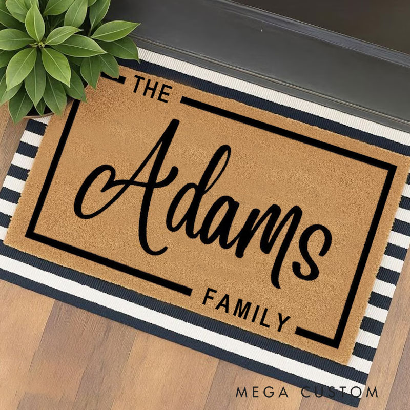 Personalized Welcome Doormat Custom Last Name with Border Mat Housewarming Gift