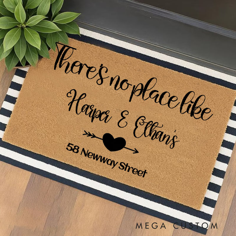 Personalized There's No Place Like Custom Couple House Doormat Custom Durable Coir Rug Decorative Accent For Entryways Or Anniversary Gifts