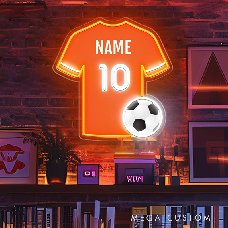 Personalized LED Soccer Jersey Neon Sign with Custom Name and Number for Soccer Enthusiast