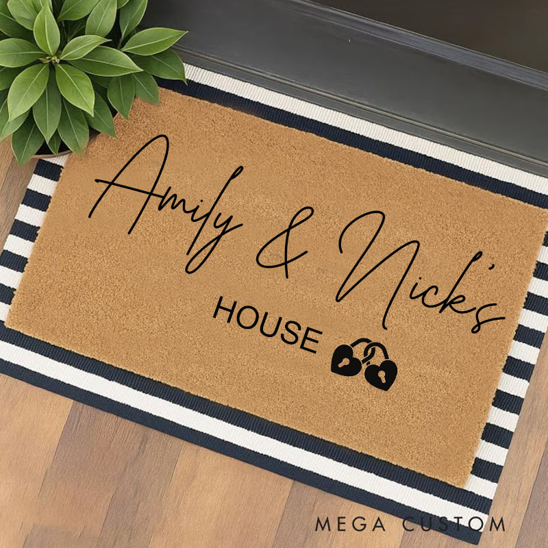 Personalized Couple House Doormat Custom Name Durable Coir Rug Decorative Accent For Entryways Wedding Anniversary Housewarming Or Weddings Gifts