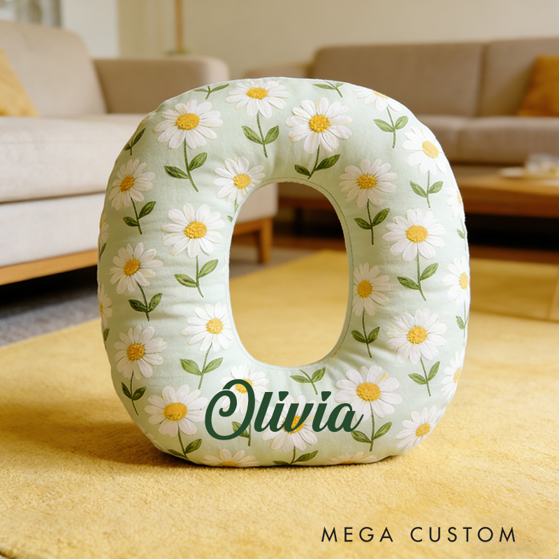 Personalized Letter Daisy Pillow Initial Flower Throw Pillow Custom Holiday Home Decor Letter Pillow for Girl Friend