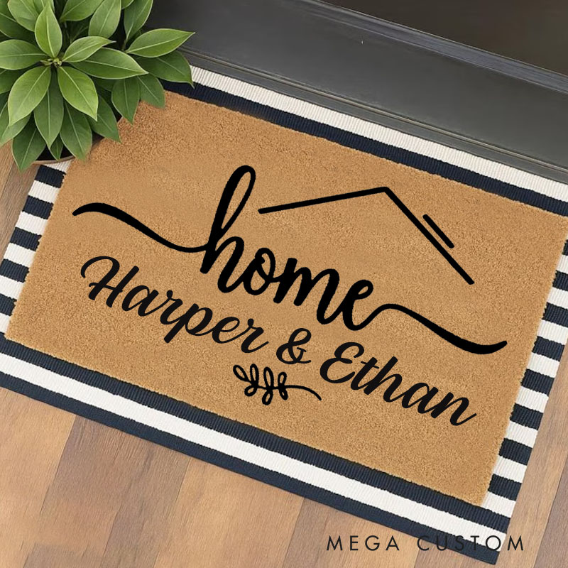 Personalized Couple House Doormat Custom Name Durable Coir Rug Decorative Accent For Entryways Wedding Anniversary Housewarming Or Weddings Gifts