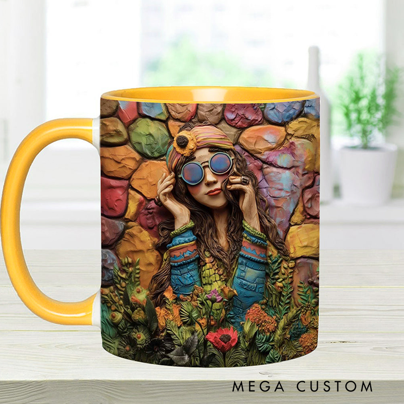 Personalized Hippie Accent Mug Custom Name Hippie Girl Hippie Soul Peace Love Mug for Music Lover Gift