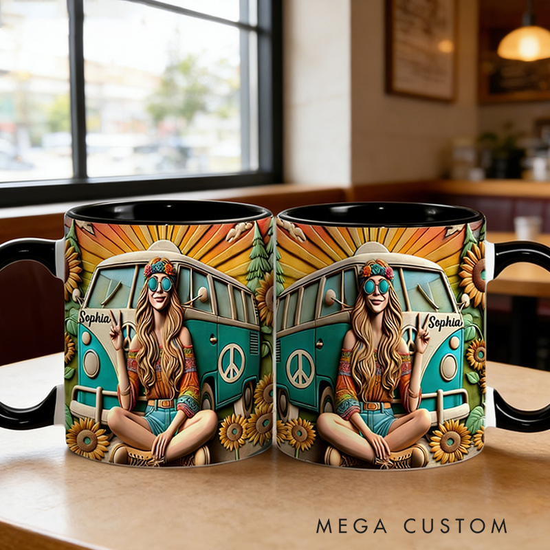 Personalized Hippie Soul Accent Mug Colorful Hippie Car Hippie Coffee Mug Bohemian Coffee Mug