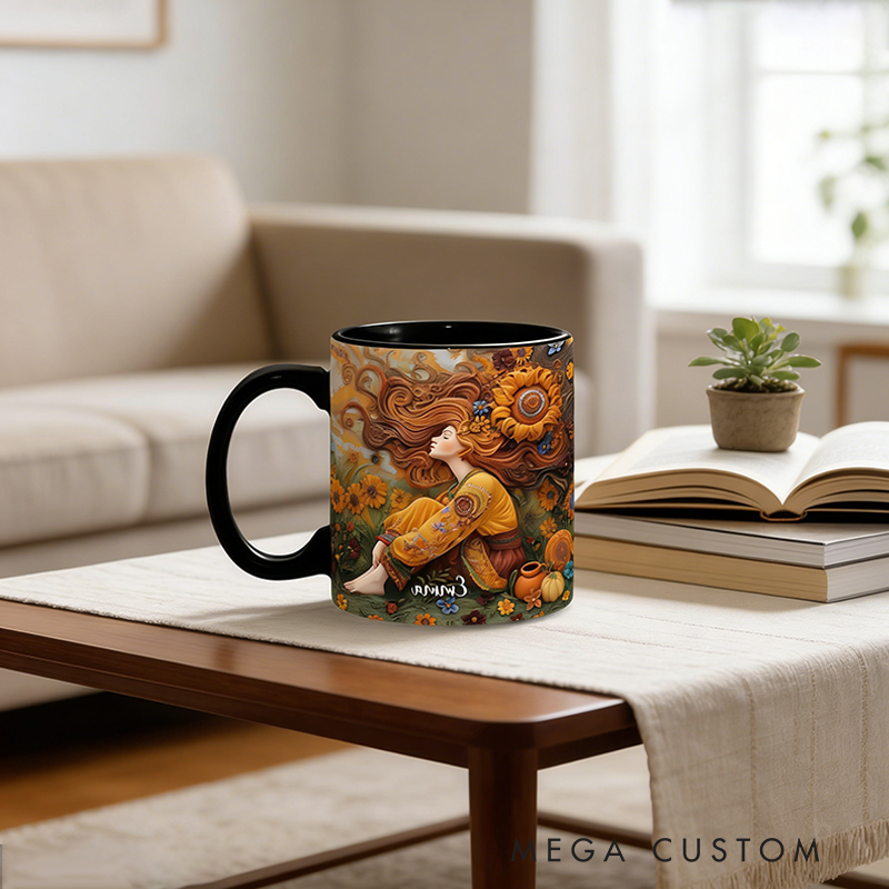 Personalized Hippie Accent Mug Custom Name Hippie Lover Gifts Colorful Hippie Coffee Mug Bohemian Coffee Mug