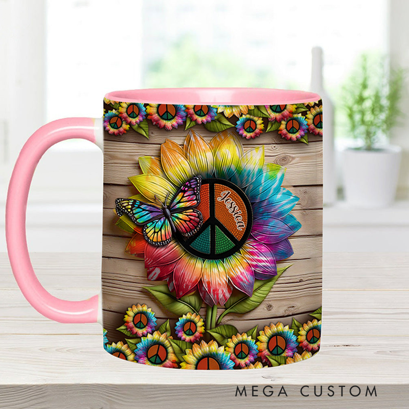 Personalized Hippie Accent Mug Custom Name Hippie Flower Hippie Coffee Mug Bohemian Coffee Mug