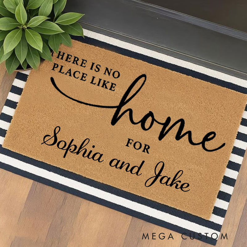 Personalized Welcome Doormat There Is No Place Like Home Custom Home Mat with Name for Couple Family Gift Housewarming Gift