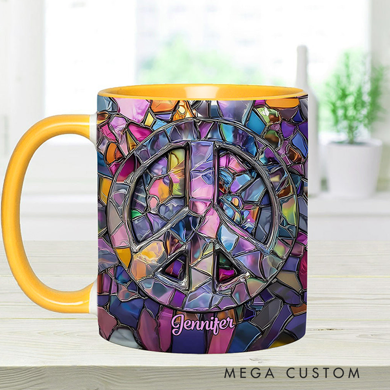 Personalized Hippie Accent Mug Custom Name Hippie Soul Peace Love Mug for Music Lover Gift