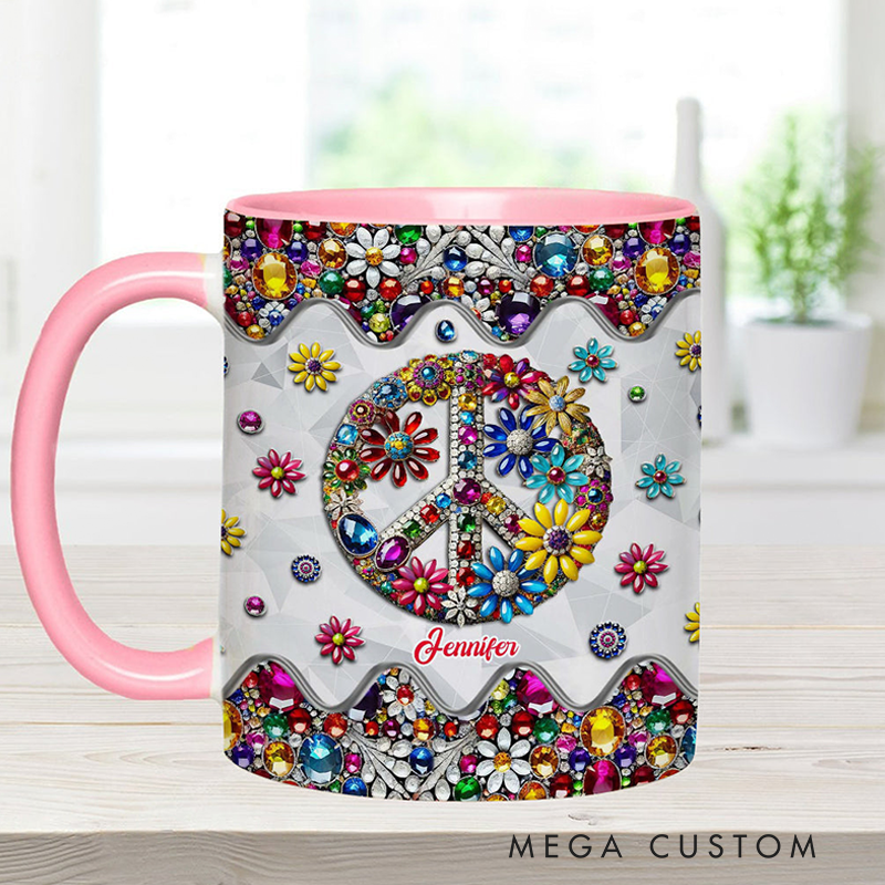 Personalized Hippie Accent Mug Custom Name Colorful Hippie Soul Peace Love Mug for Music Lover Gift