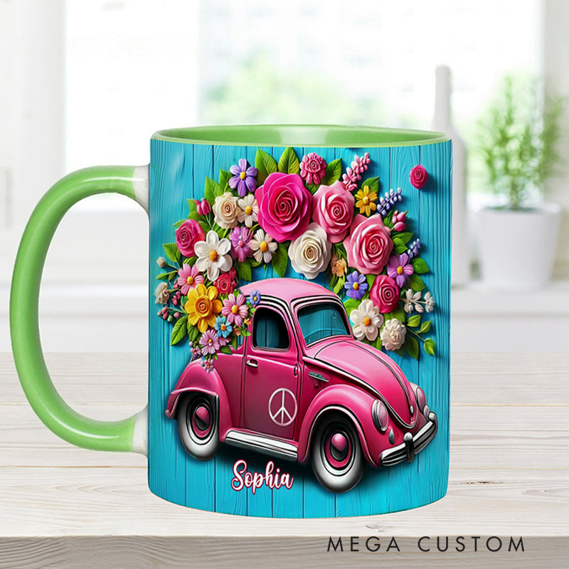 Personalized Hippie Accent Mug Custom Name Colorful Hippie Cars Mug for Music Lover Gift
