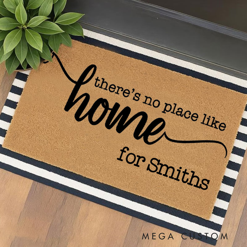 Personalized Welcome Doormat There Is No Place Like Home Custom Home Mat with Name for Couple Family Gift Housewarming Gift