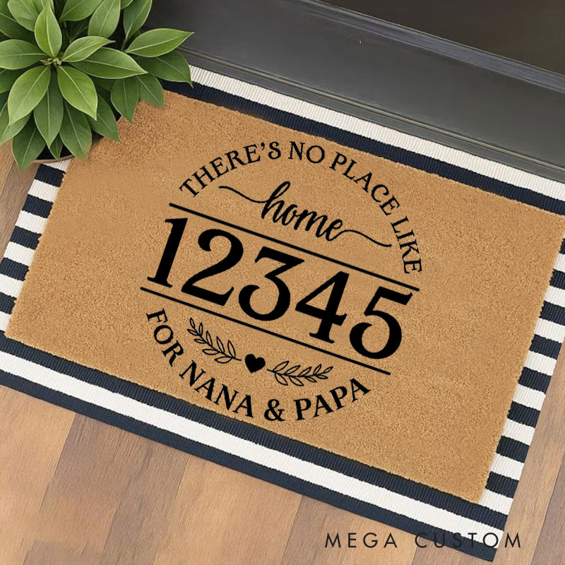 Personalized Welcome Doormat There Is No Place Like Home Custom Home Mat with Name for Grandparent Housewarming Gift