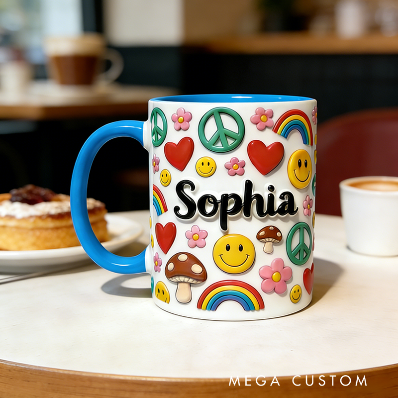 Personalized Hippie Accent Mug Custom Name Colorful Hippie for Music Lover Gift