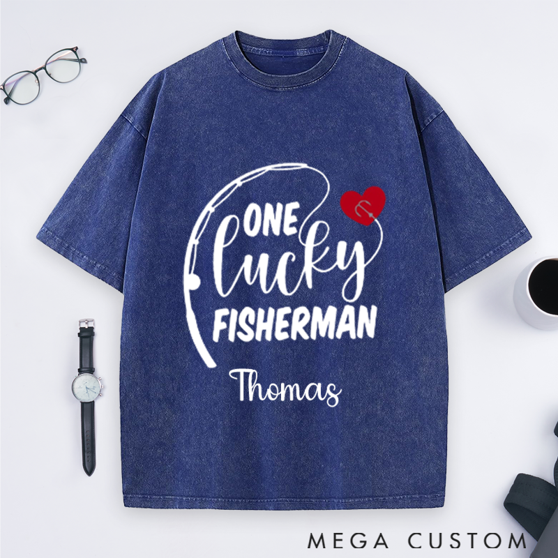 Personalized Couples Fishing T-Shirts Lucky Fisherman and Best Catch Design Custom Name Perfect Gift for Couple Husband Fishing Lovers and Outdoor Adventures
