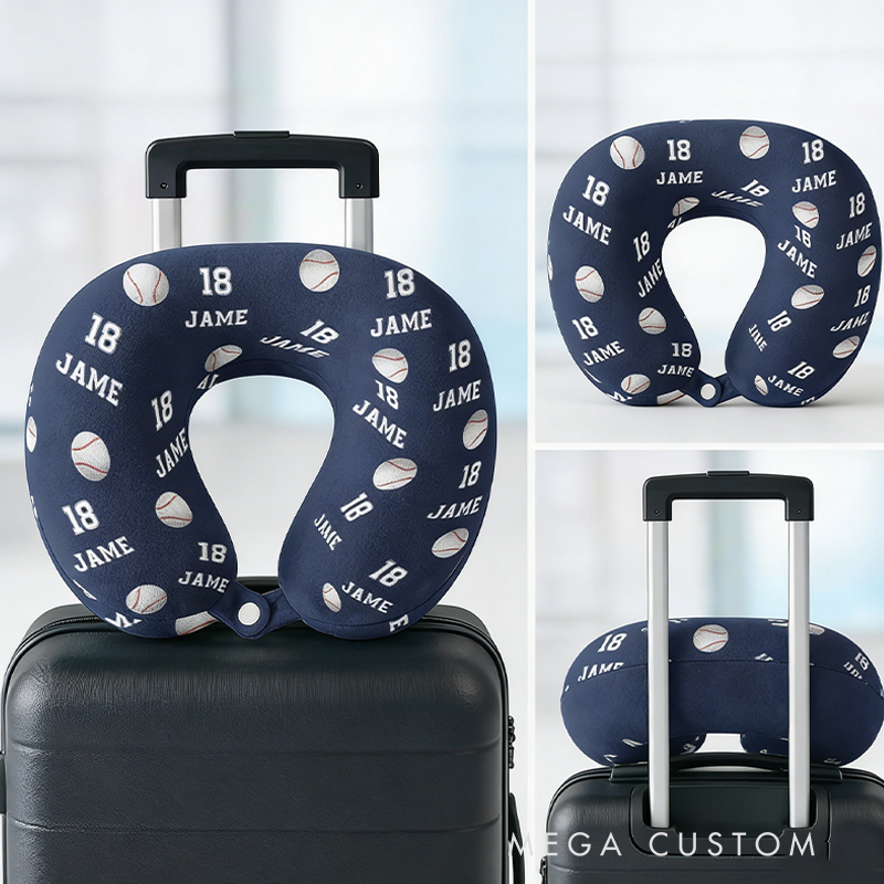 Personalized Baseball U-Shaped Pillow with Name and Jersey Number for Sports Lovers and Travelers