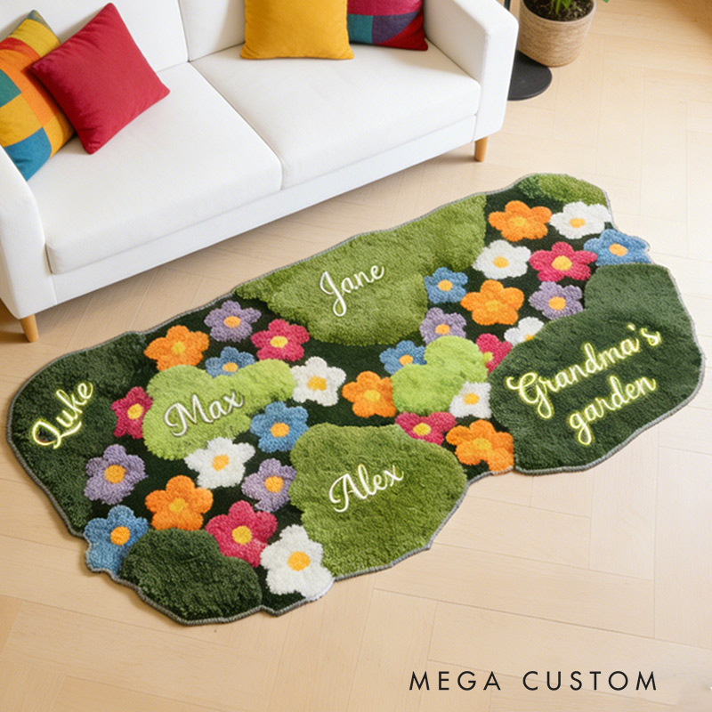 Personalized Grandma's Garden Rug Custom Shaped Rug with Name Garden Lover Gift Kids Gift Mother's Day Gift 