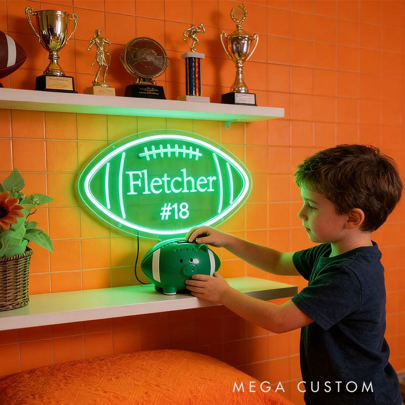 Personalized Football Neon Sign with Custom Name and Jersey Number for Football Fans