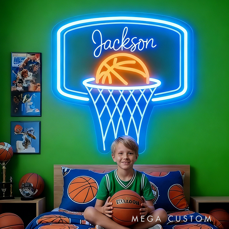 Personalized LED Basketball Hoop Neon Sign with Custom Name Design for Kids and Players