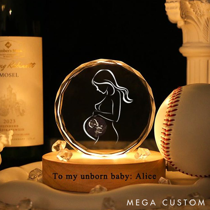 Personalized 3D Crystal Baby Metal Ultrasound Photo Custom Crystal Photo Gift Engraved Baby Photo Crystal Night Light