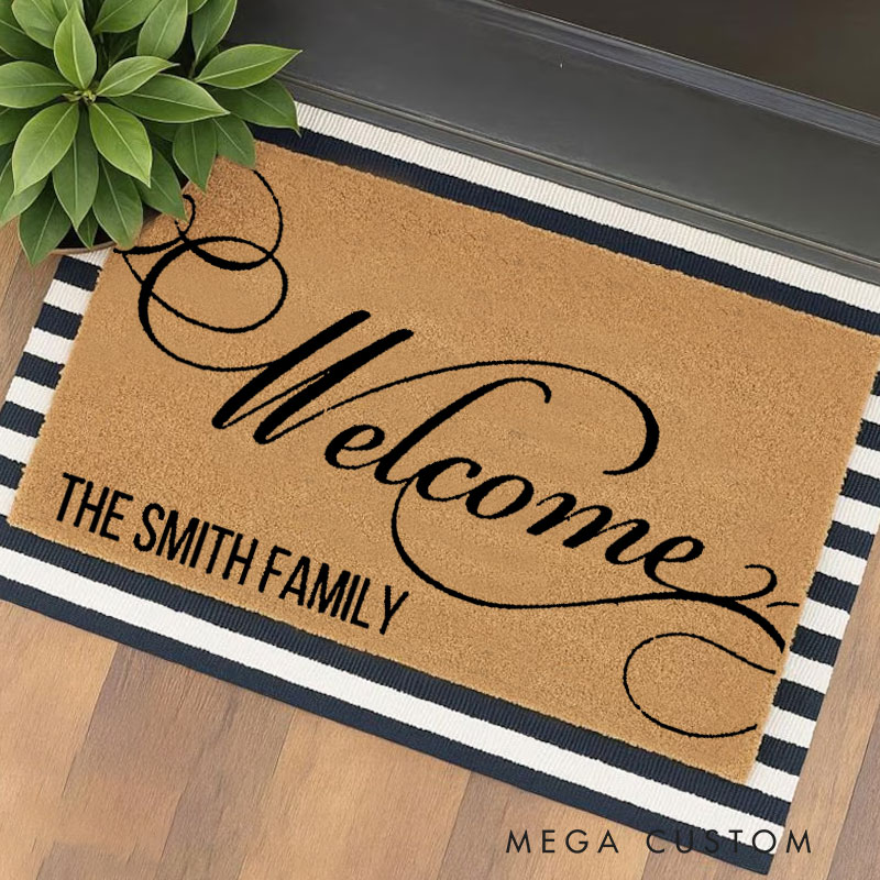 Personalized Welcome Doormat Custom Home Mat with Name for Family and Couple Housewarming Gift