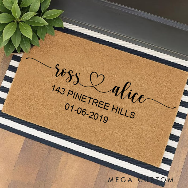 Personalized Couple Doormat Custom Heart Design Durable Coir Welcome Mat for New Home Entryway Romantic Housewarming Gift for Couples and Newlyweds