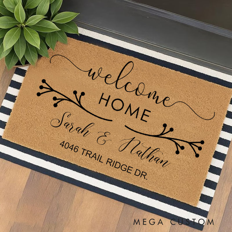Personalized Welcome Home Doormat Custom Couple Design Durable Coir Rug for Entryway Romantic Housewarming Gift for New Homeowners and Newlyweds