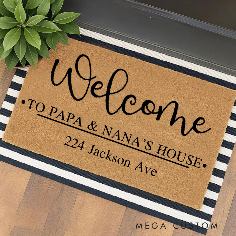 Personalized Welcome Doormat Custom Coir Mat with Name Indoor Outdoor Rug for Grandparent Housewarming New Home Gift 